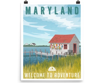 Maryland Poster Travel Gift, Vintage Style Maryland Art