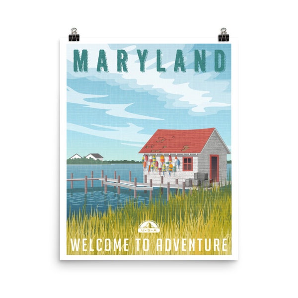 Maryland Poster Travel Gift, Vintage Style Maryland Art