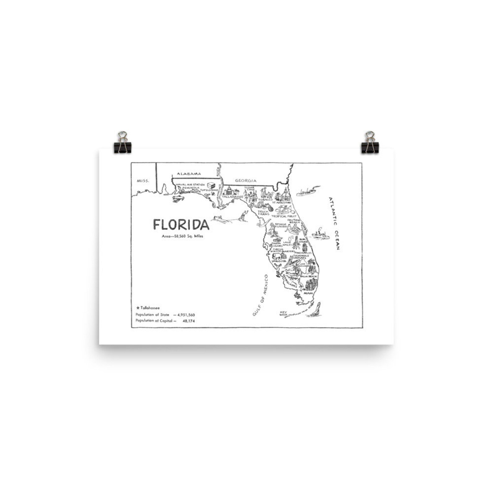 Florida Print State Wall Art Florida Map Living Room Decor Etsy
