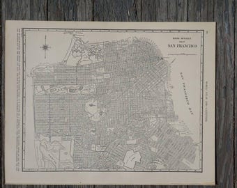 Vintage San Francisco Map Atlas Page, 1940s City Wall Art