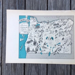Vintage Oregon Map Rustic Decor from the 1930s, Old Illustration State Wall Art