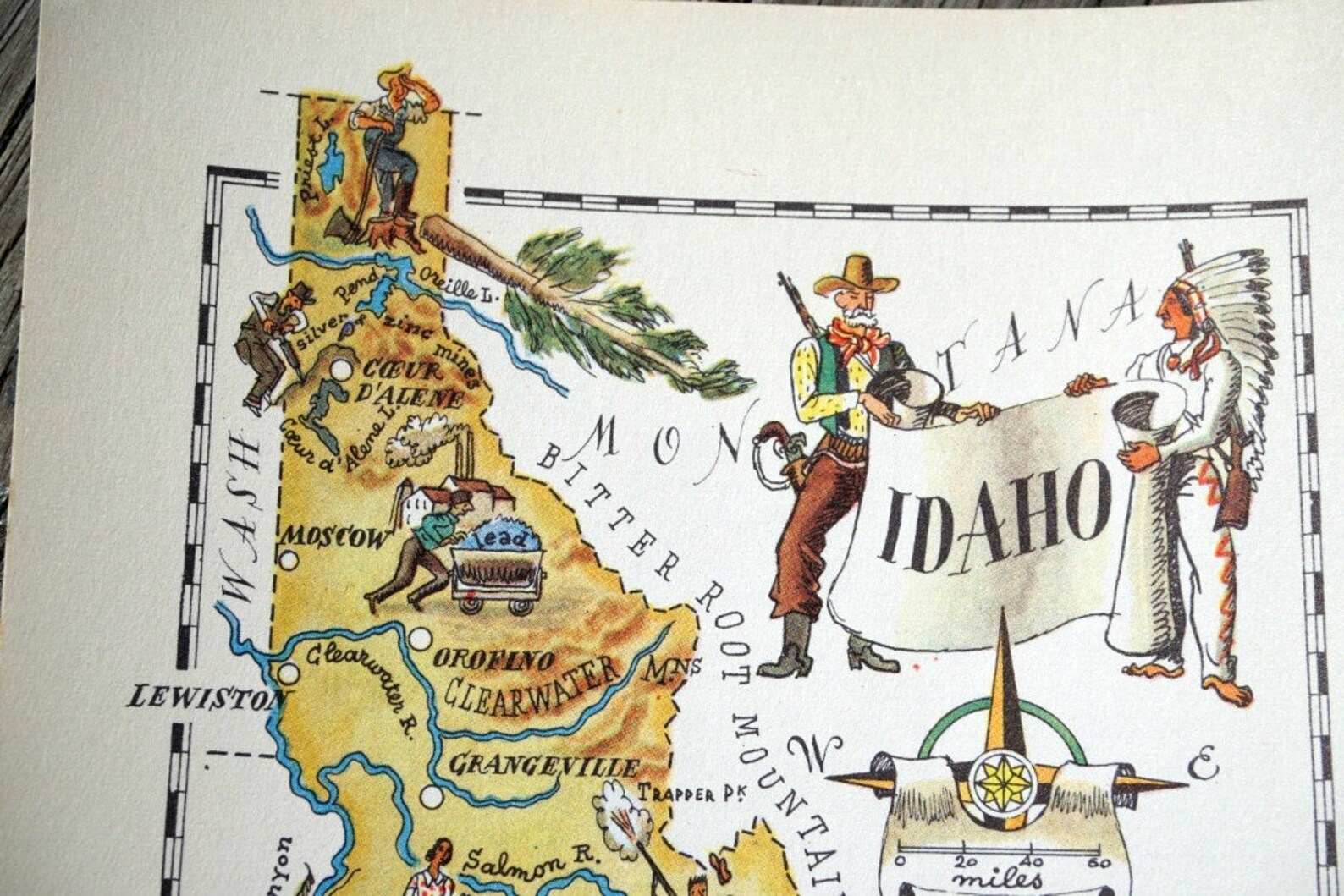 Idaho Map Art / Idaho Wall Art Rustic Home Decor / 1950s Etsy