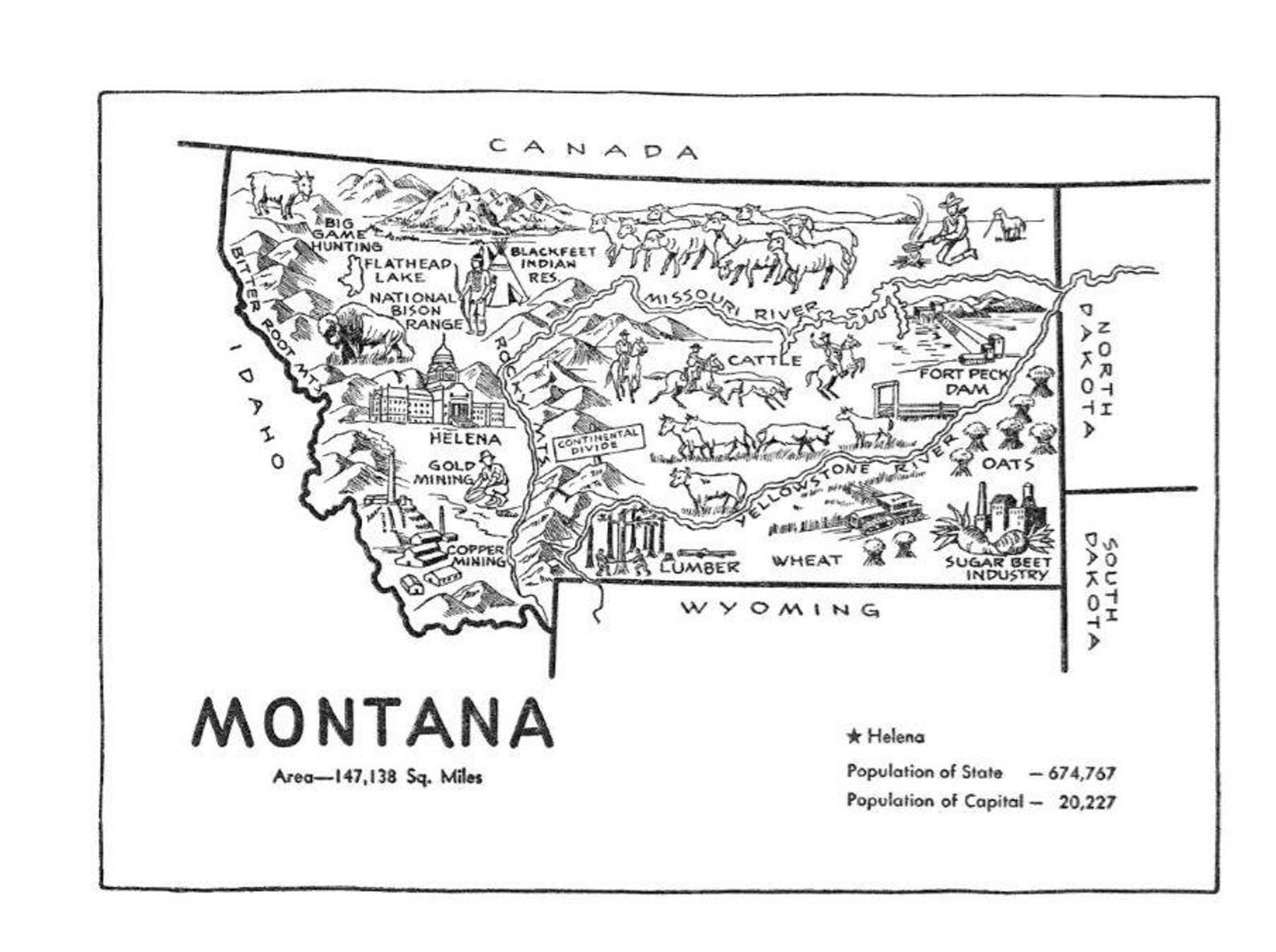 Montana Map DIGITAL Printable Art / 1950s State Wall Art / | Etsy