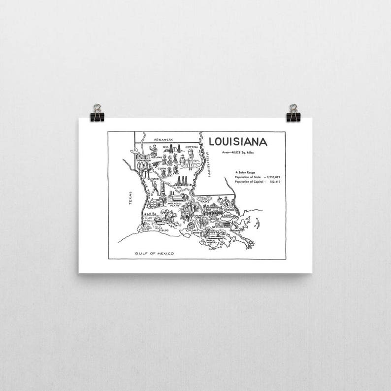 Louisiana Print State Wall Art Vintage Style Louisiana - Etsy