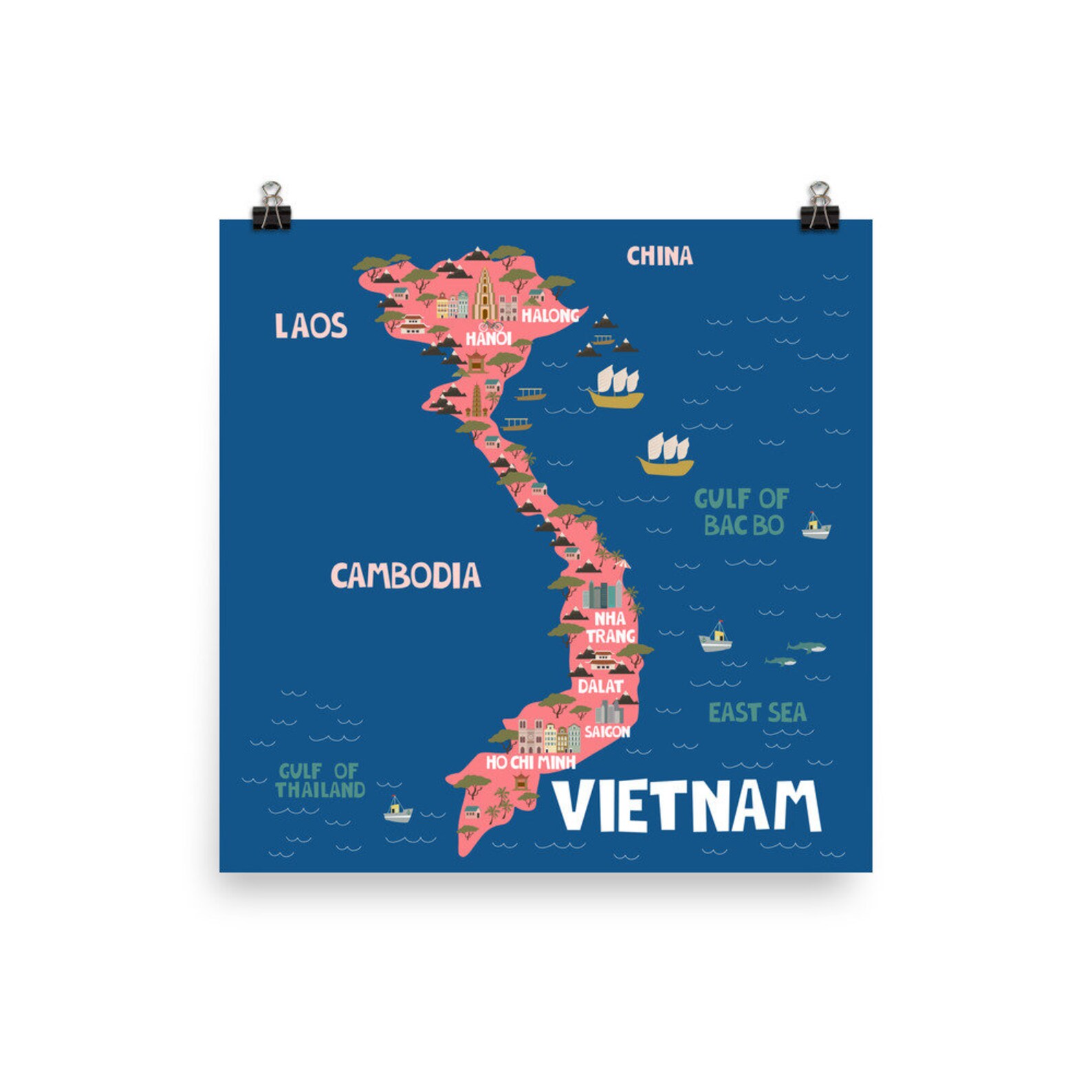 Vietnam Poster Housewarming Gift Kids Map of Vietnam Art Etsy