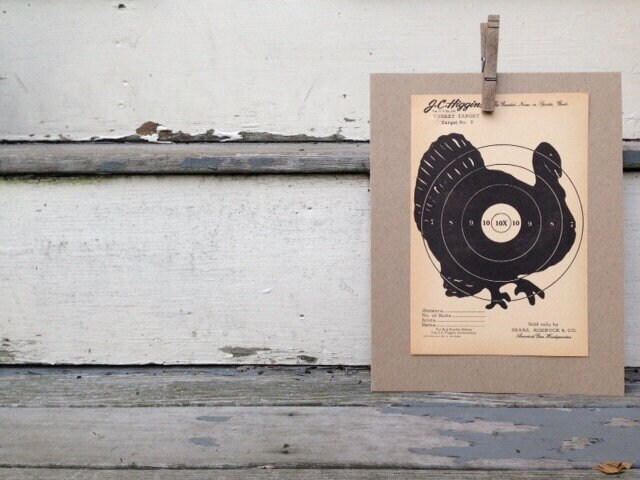 Vintage Gun Target Turkey Sign, JC Higgins Target Paper, 6x9 Hunting Decor