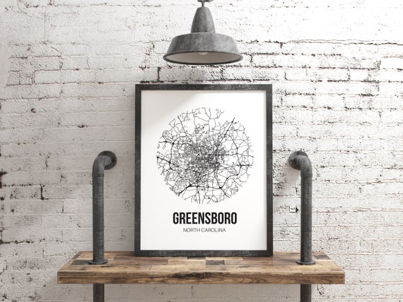 Greensboro Map North Carolina Print Greensboro Poster Wall Etsy