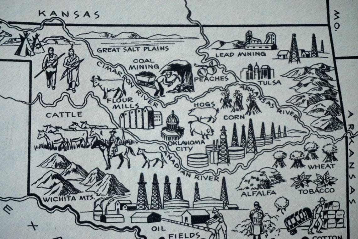 Vintage Oklahoma Map Coloring Book Page 1950s State Map - Etsy