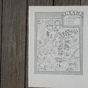 Vintage Map of Utah Art from the 1950s, State Travel Gift