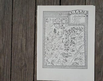 Vintagekarta över Utah-konst från 1950-talet, resegåva från staten
