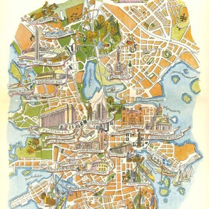 Gelbe Karte / Helsingki Finnland Karte Wandkunst von Jacques Liozu / Vintage Karte Geschenk / Skandinavien