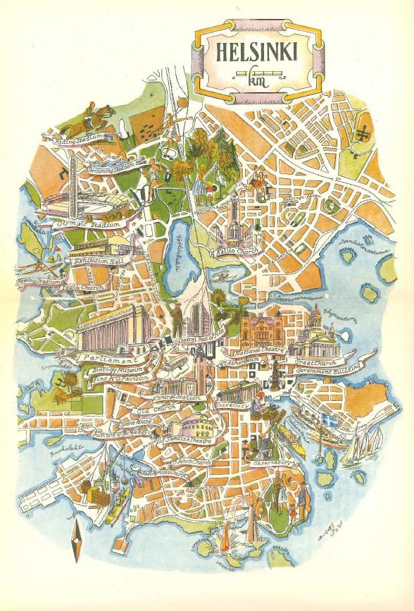 Vintage Helsinki Finland Map Art - Etsy Canada