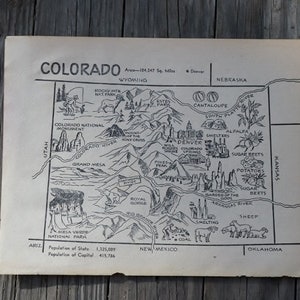 vintage Colorado Map Art, Livre de coloriage rustique Page State Map Decor