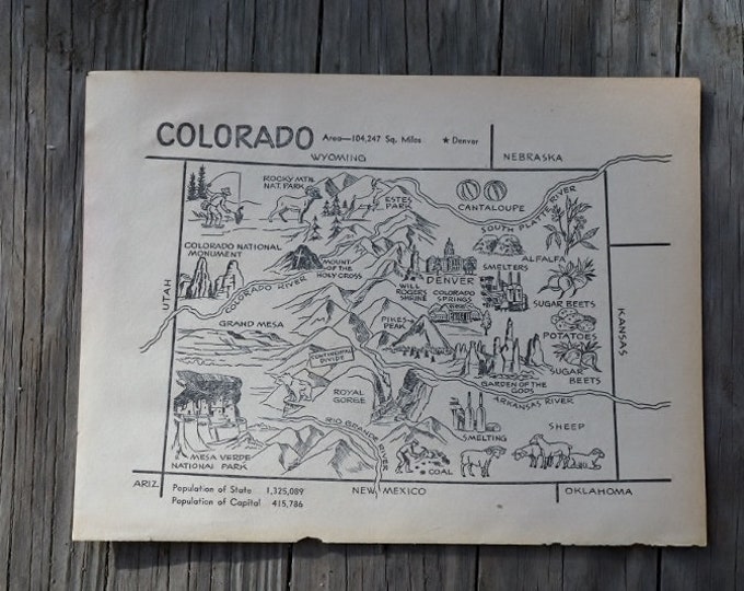 Vintage Colorado Map Art Rustic Coloring Book Page State Map - Etsy