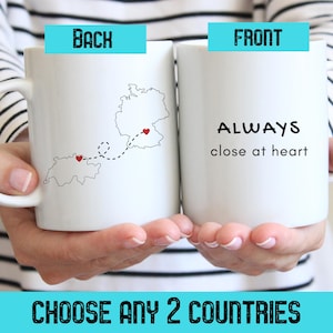 Country to Country Mug Long Distance Gift, Close at Heart Personalized Miss You Mug