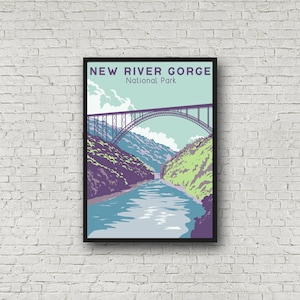 New River Gorge National Park Poster, Vintage Style Travel Print