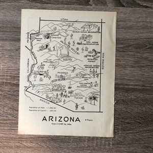 Vintage Karte von Arizona aus einem Malbuch der 1950er Jahre