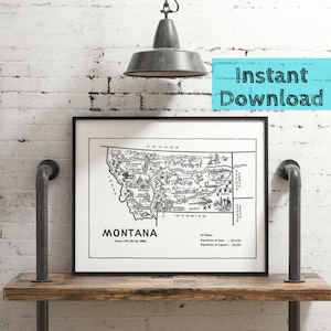 Montana Map DIGITAL Printable Art, 1950s Vintage State Wall Decor Instant DOWNLOAD