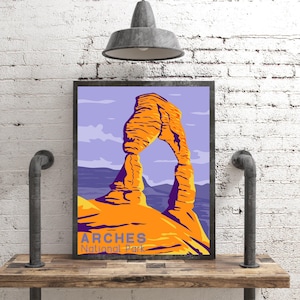 Arches National Park Poster, Utah Travel Wall Art, Vintage Style Arches National Park Print