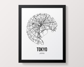 Tokyo Wall Art Print Travel Map, Tokyo City Print Map Gift