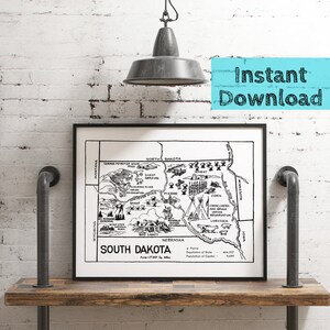 Mapa de Dakota del Sur (impresión digital, arte estatal imprimible)