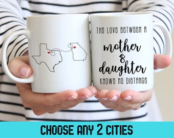 Long Distance Mug Mother and Daughter Gift, Custom Two States Coffee Cup