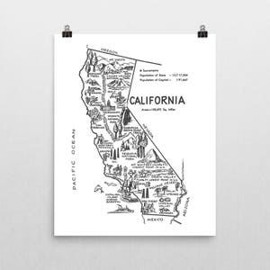 カリフォルニア州地図ウォールアート、ヴィンテージスタイルの旅行用装飾