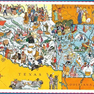 Vintage Oklahoma und Arkansas Karte, 1930er Jahre Buch, Seitenwandkunst