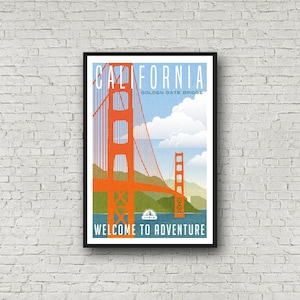 Pôster da Ponte Golden Gate, arte de parede em estilo vintage em São Francisco, Califórnia