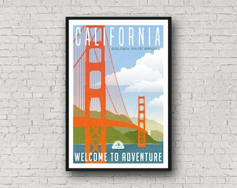 Golden Gate Bridge Poster, Vintage Style San Francisco California Wall Art