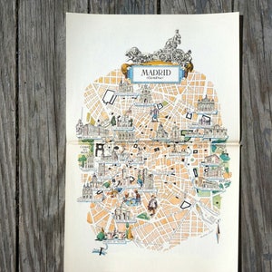 Vintage Madrid Map Wall Decor, City of Madrid Spain Book Page, World Travel Art