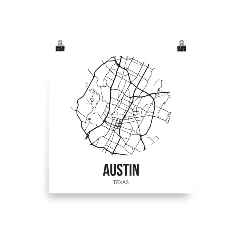 Austin Print City Map of Austin Texas Wall Art Print Black | Etsy