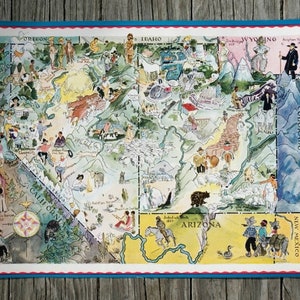 Mapa vintage de Utah e Nevada da década de 1930, arte antiga de parede de viagem