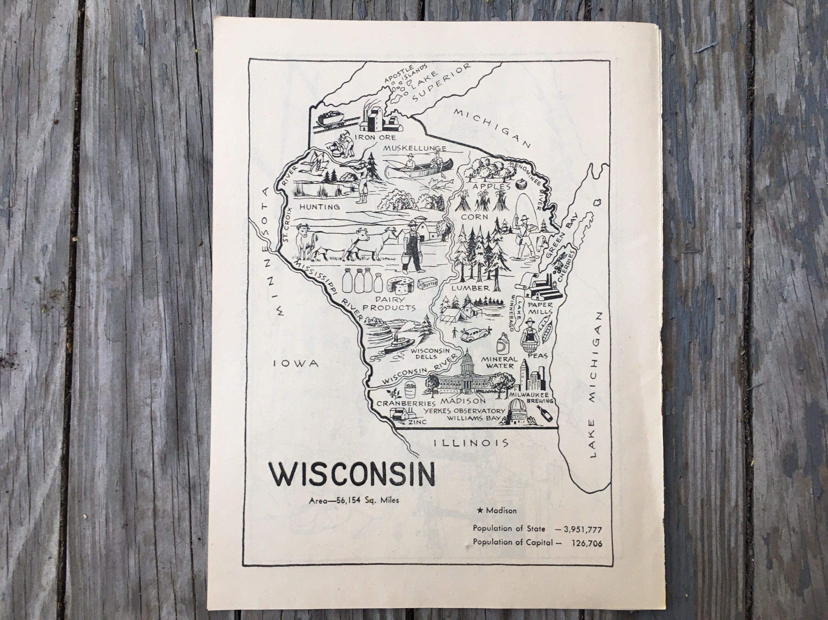 Wisconsin Map Coloring Book Page / Vintage Map State Wall | Etsy