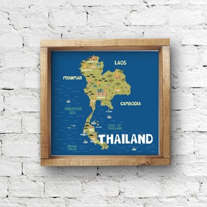 Póster de mapa de Tailandia, arte mural de viaje, decoración infantil del sudeste asiático