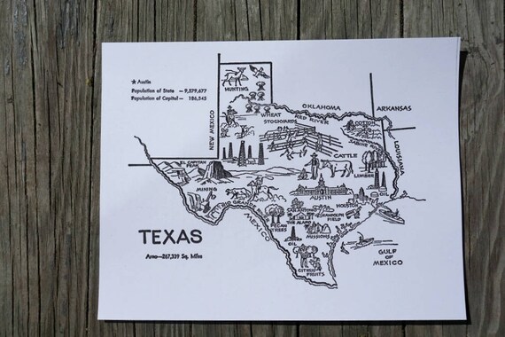 Items similar to Texas Map / Vintage Map Reprint / State Wall Decor ...