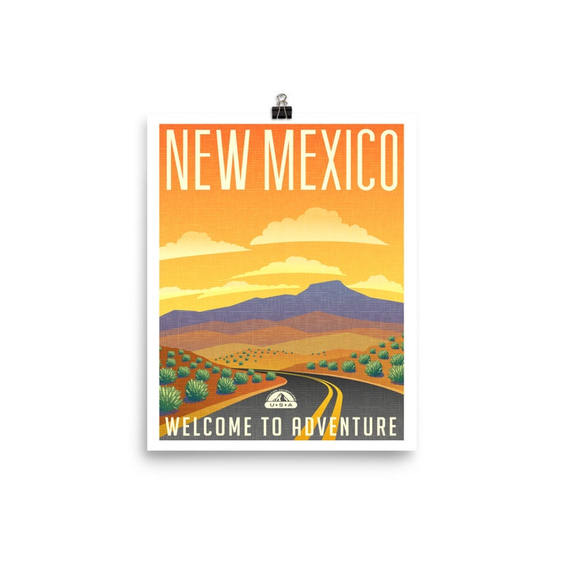 New Mexico Poster Travel Print Vintage Style New Mexico Art Etsy