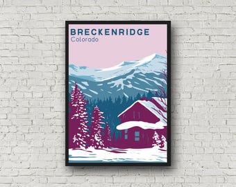 Breckenridge Poster Ski Decor, Vintage Style Colorado Wall Art