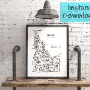 Idaho Karte DIGITALE druckbare Kunst, 1950er Jahre Zustand, sofortiger DOWNLOAD