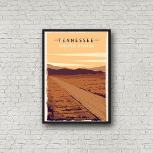 Tennessee Print Travel Gift, Vintage Style State Wall Art Rustic Poster