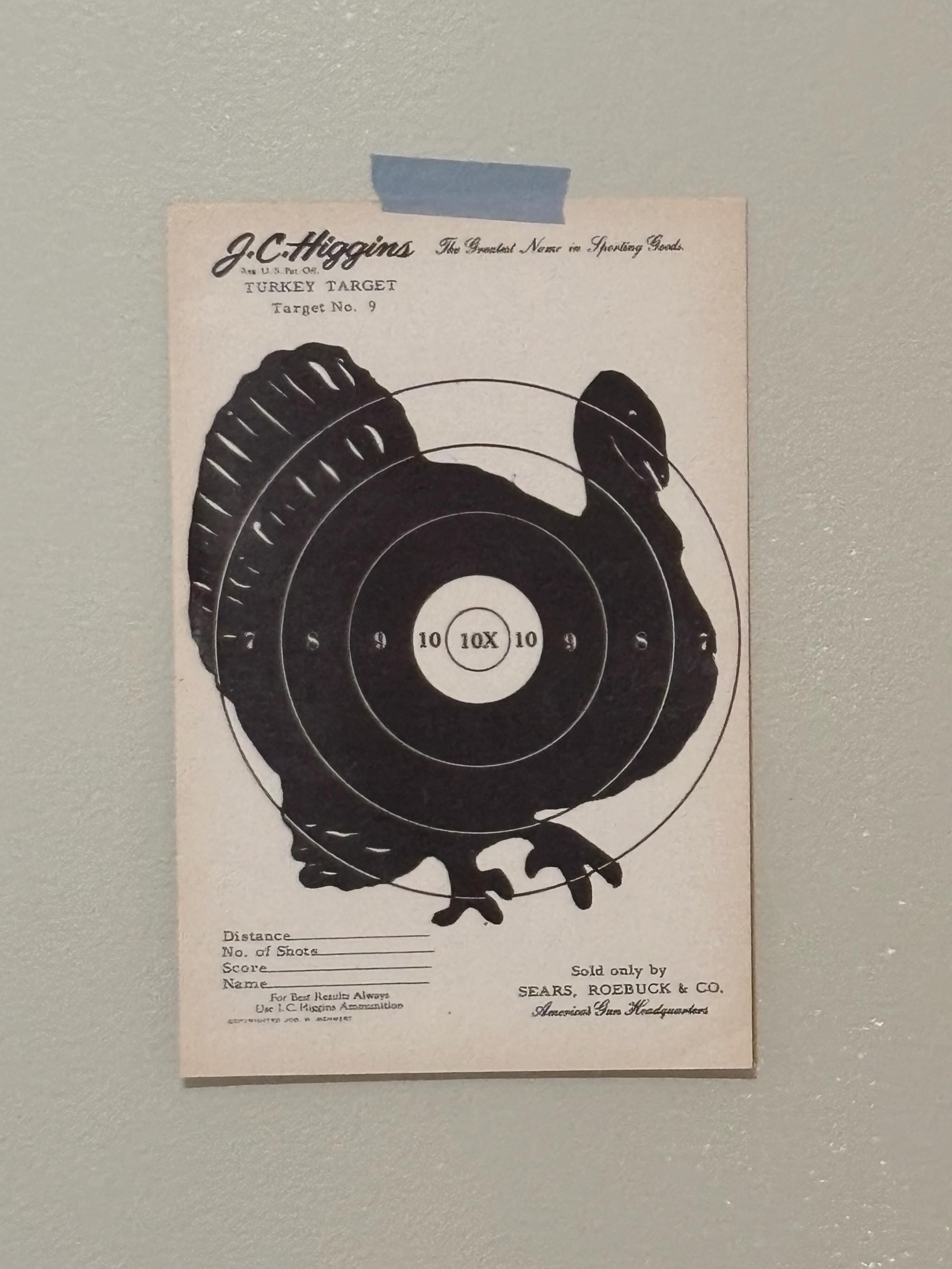 Vintage Gun Target Turkey Sign, JC Higgins Target Paper, 6x9