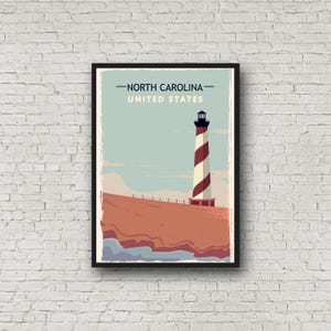 Arte mural de Carolina del Norte, póster estatal, regalo de viaje