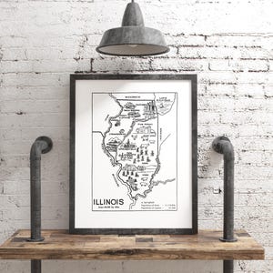 Impression de carte de l'Illinois, poster d'art mural d'état de style vintage