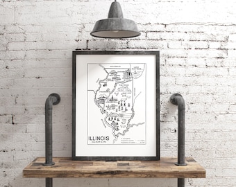 Kaartafdruk Illinois, vintage staatsmuurkunstposter