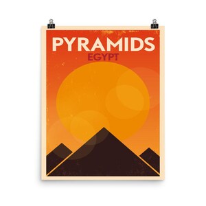 Egyptian Pyramids Poster, Retro Style Egypt Wall Art Travel Print