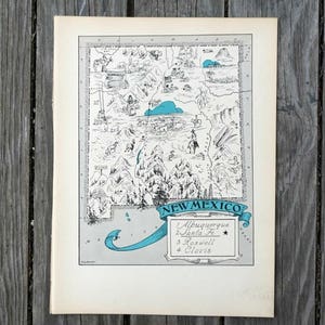 Mapa vintage del arte de la pared de viajes de Nuevo México, decoración del antiguo estado, regalo de Nuevo México