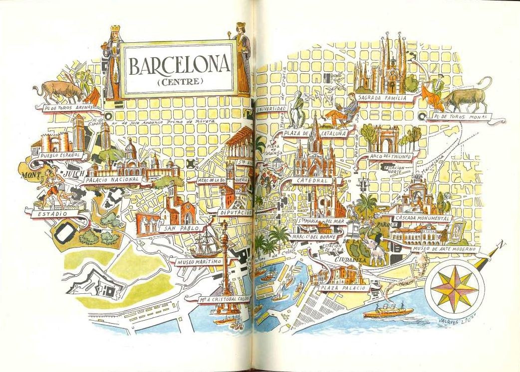 Barcelona Karte Vintage Buch Seite / Stadt Barcelona ...