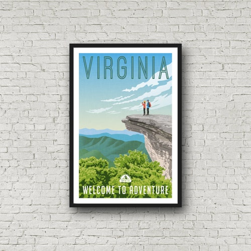 Virginia State Map Art Wall Decor Vintage Map Poster Etsy
