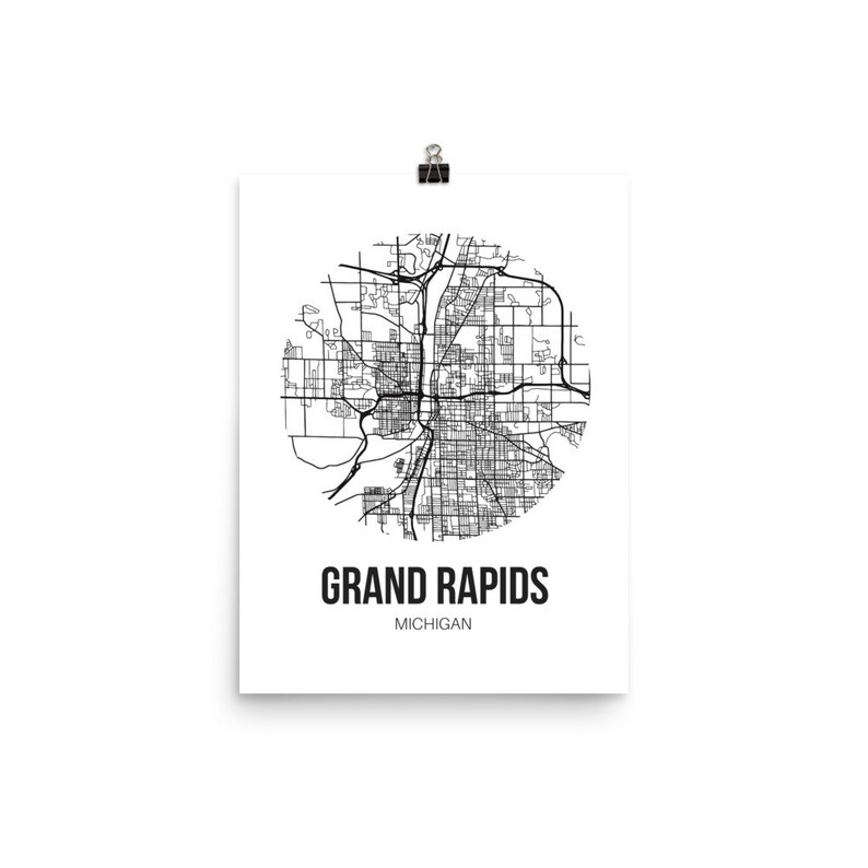 Grand Rapids Michigan Map Wall Art Print Grand Rapids Map Etsy