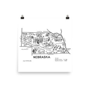 Nebraska Map Printable DIGITAL Art, 1950s State Wall Art Instant ...